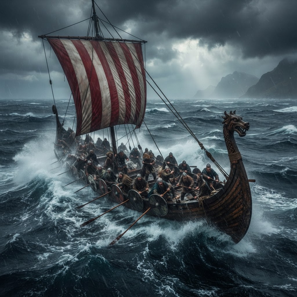 Where Vikings Once Sailed: A Maritime Odyssey 2 The legendary Viking longship navigating treacherous northern seas.