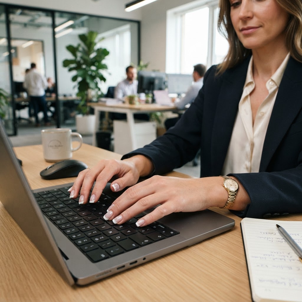 Short and polished square French tips are ideal for a professional office setting.