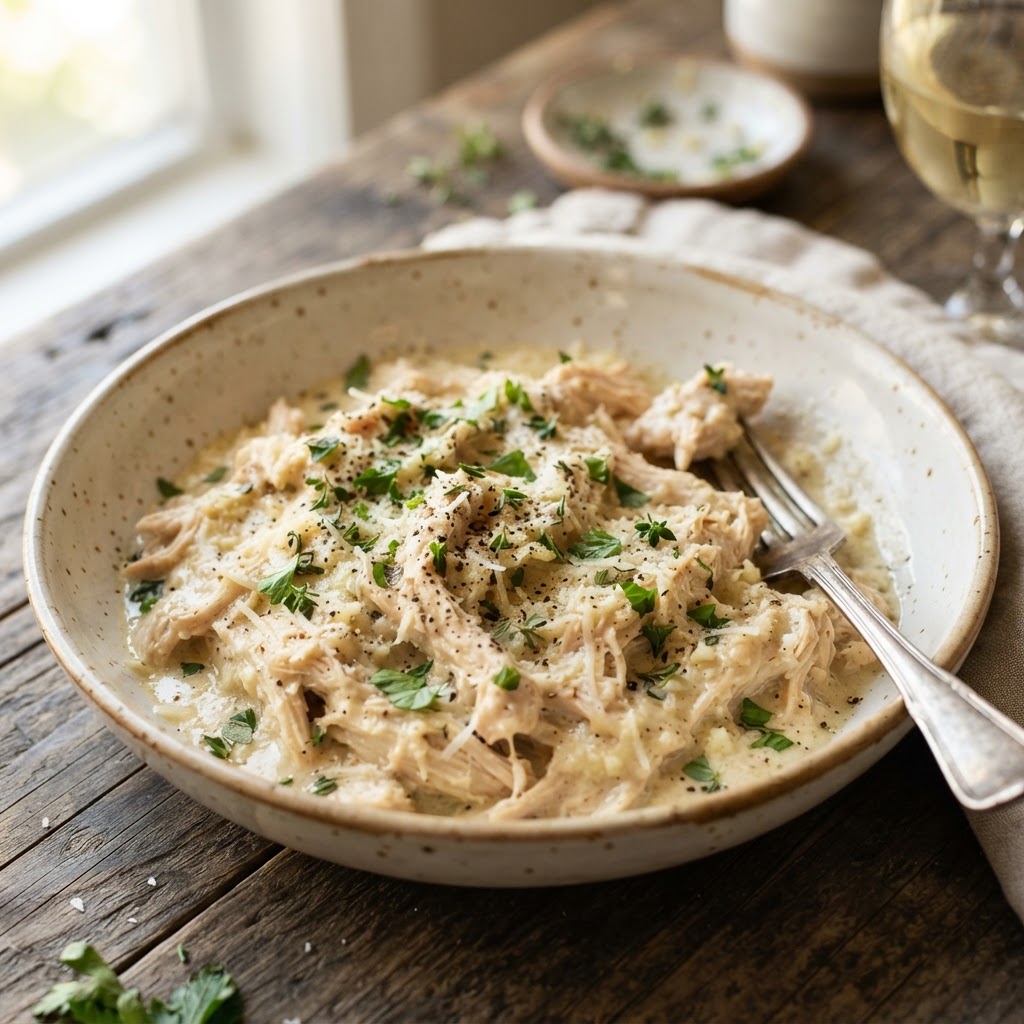 Tender, succulent chicken coated in a rich, flavorful garlic parmesan sauce.