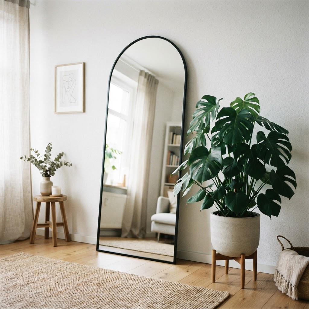 Mirrors and plants are perfect for adding depth and life to rentals.