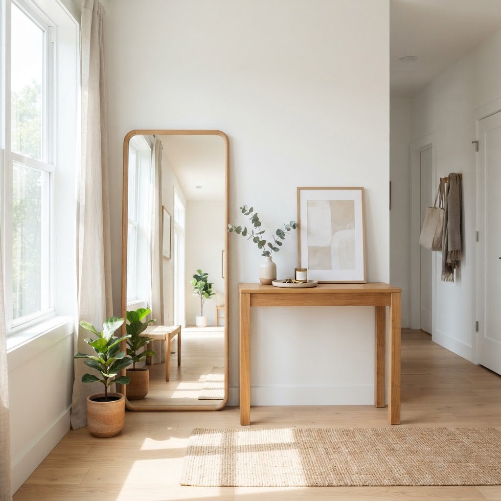 A functional, no-drill console setup that maximizes small apartment space.