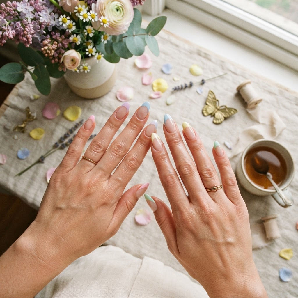 The 2026 'skittle' trend features a unique pastel color on every nail.