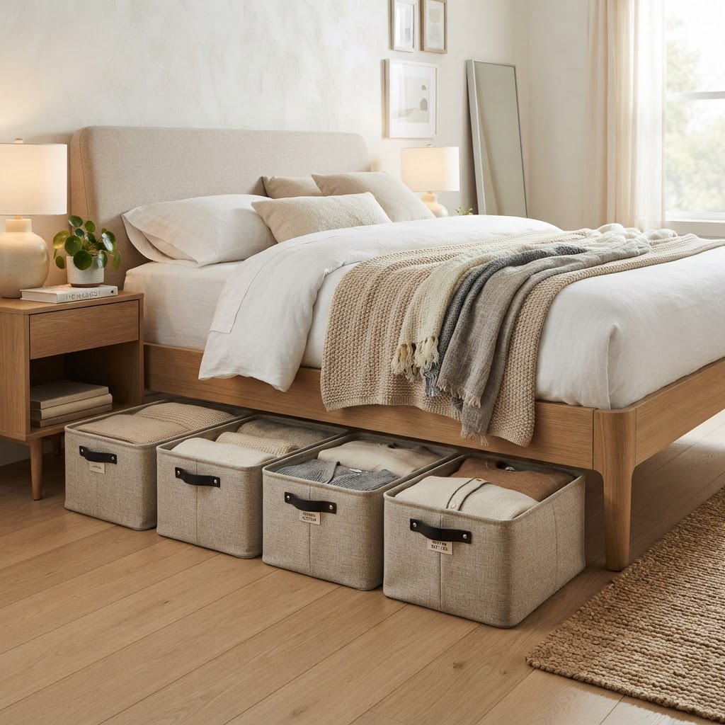 Utilize the space under your bed for seasonal items.