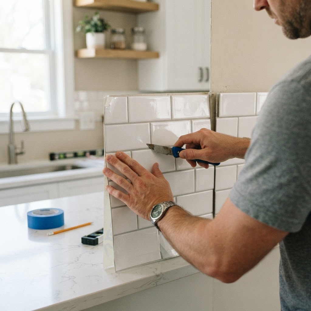 Easy peel-and-stick backsplash installation.