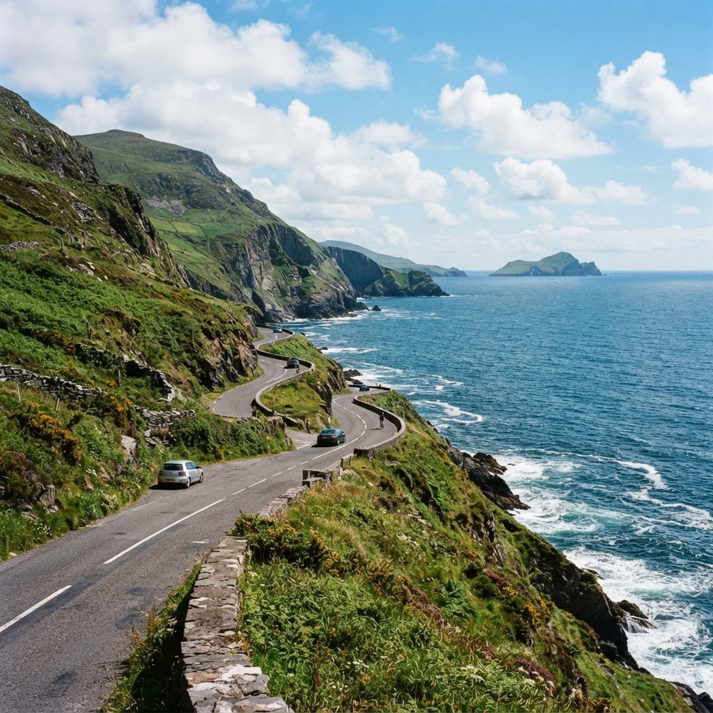 Scenic coastal driving along the Dingle Peninsula.