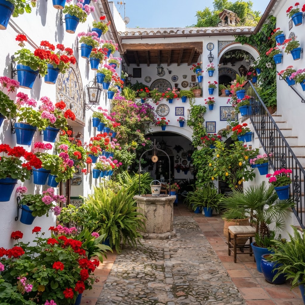 The iconic flower-covered walls of a Cordoba patio.