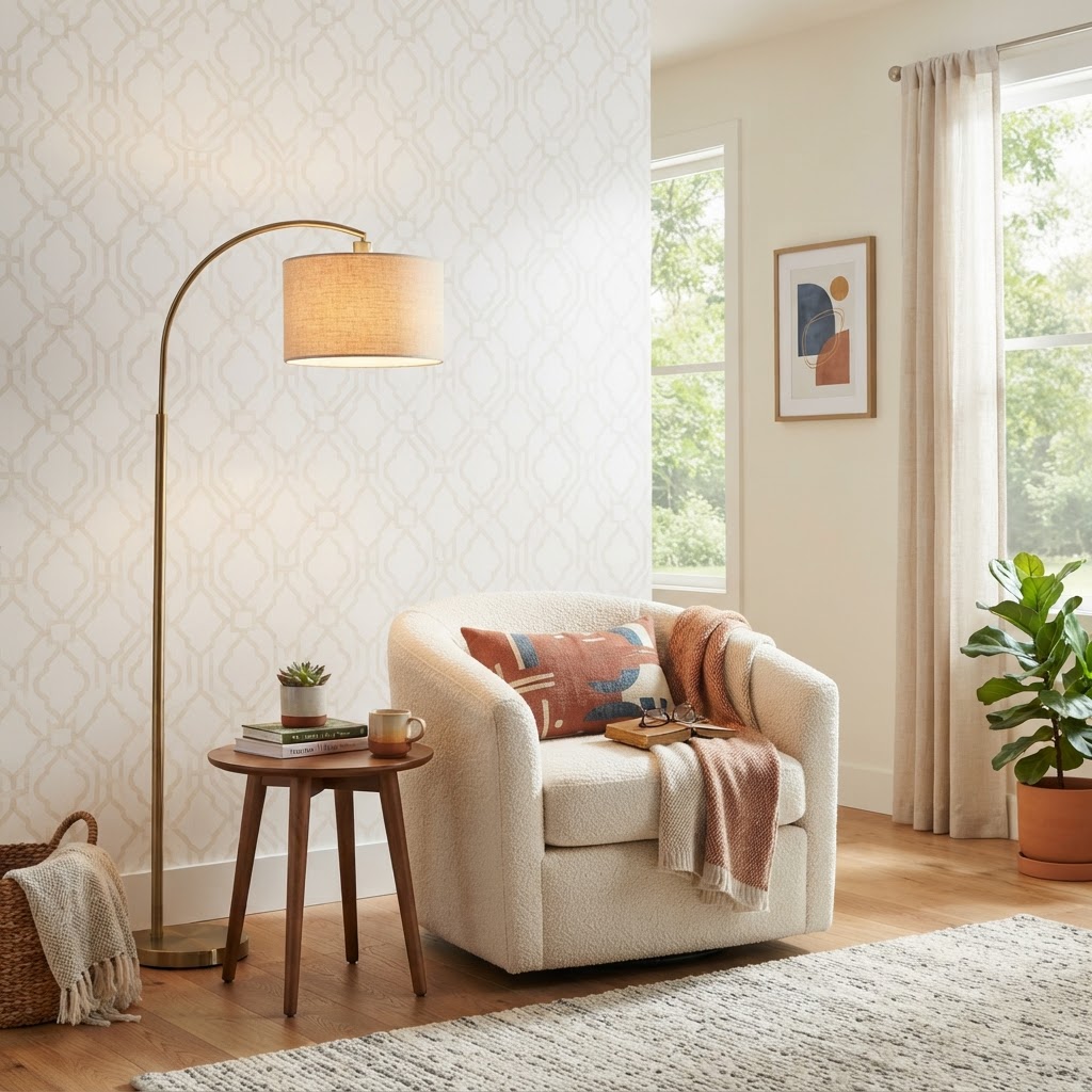 Peel-and-stick wallpaper creates an instant focal point.