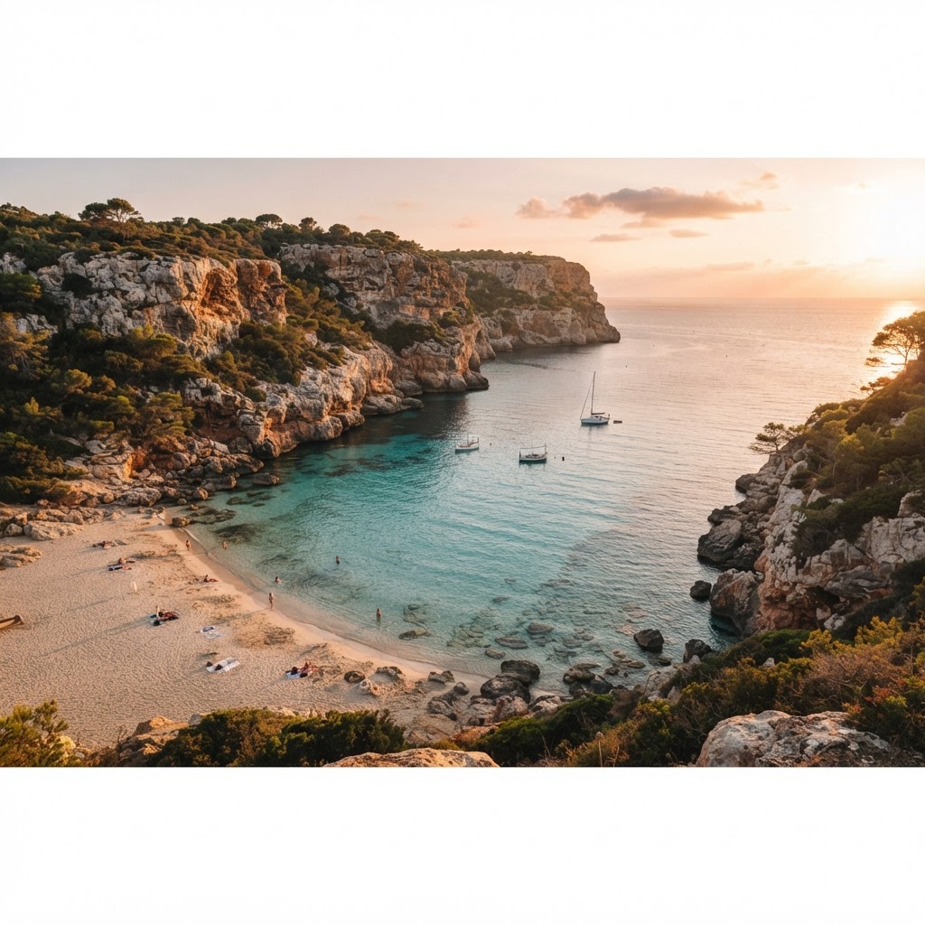 The turquoise waters of a hidden Menorcan cove.