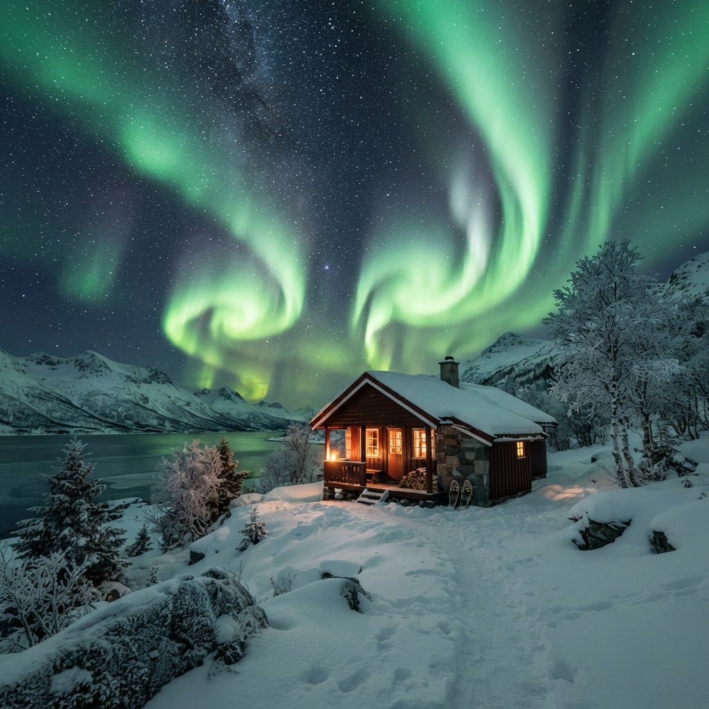 The Northern Lights illuminating the Arctic night.