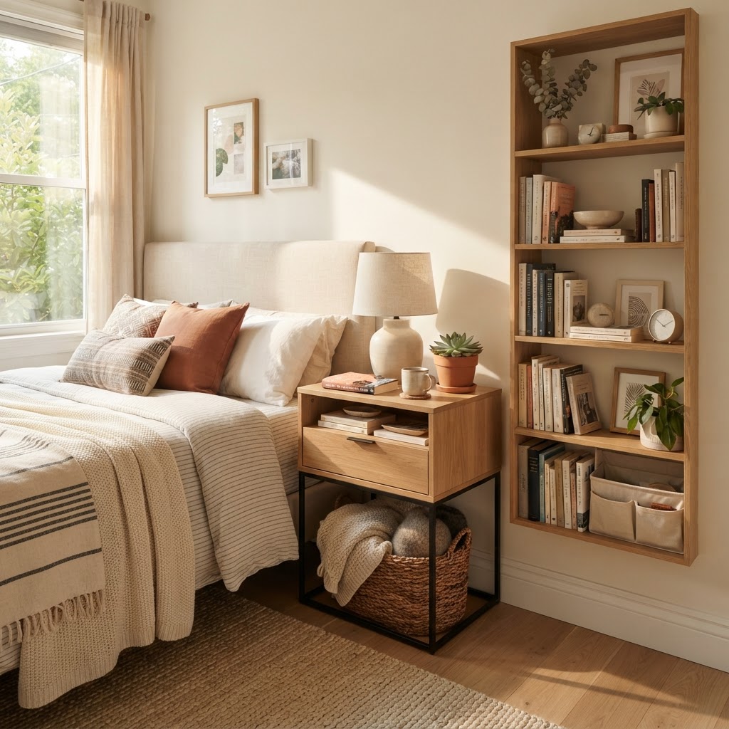 Use multi-functional furniture to keep small bedrooms tidy and stylish.