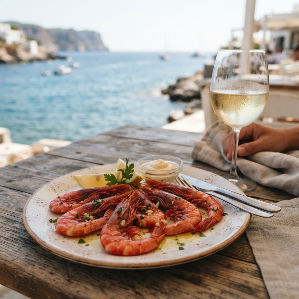 Traditional red prawns, a local delicacy of the Costa Brava.