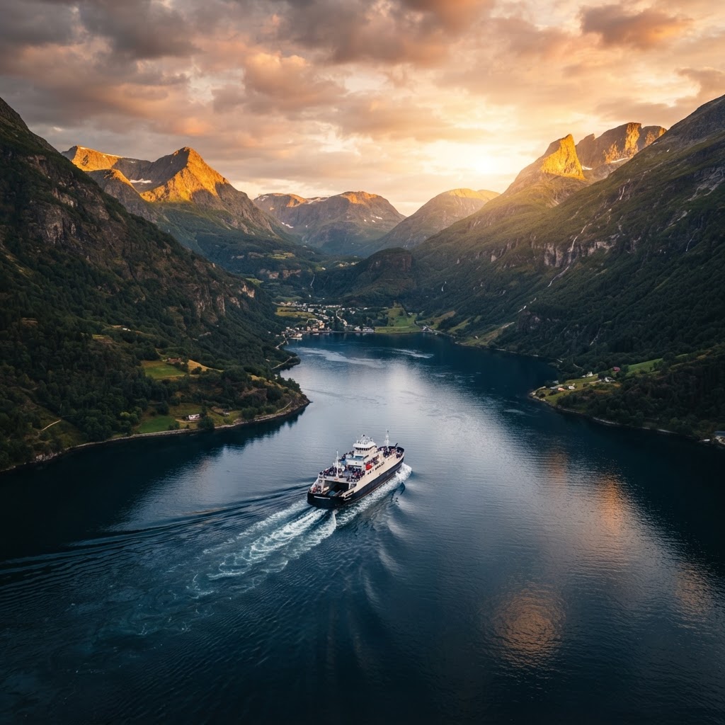The golden hour at Geirangerfjord.