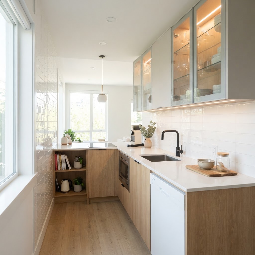 Reflective surfaces bounce light throughout the room to maximize brightness.