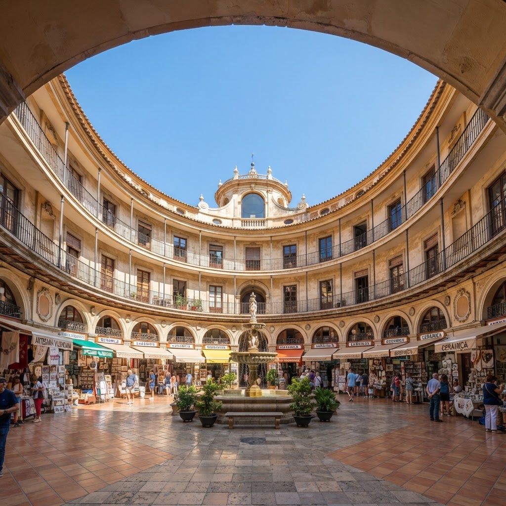 The architectural symmetry of the iconic Plaza Redonda.