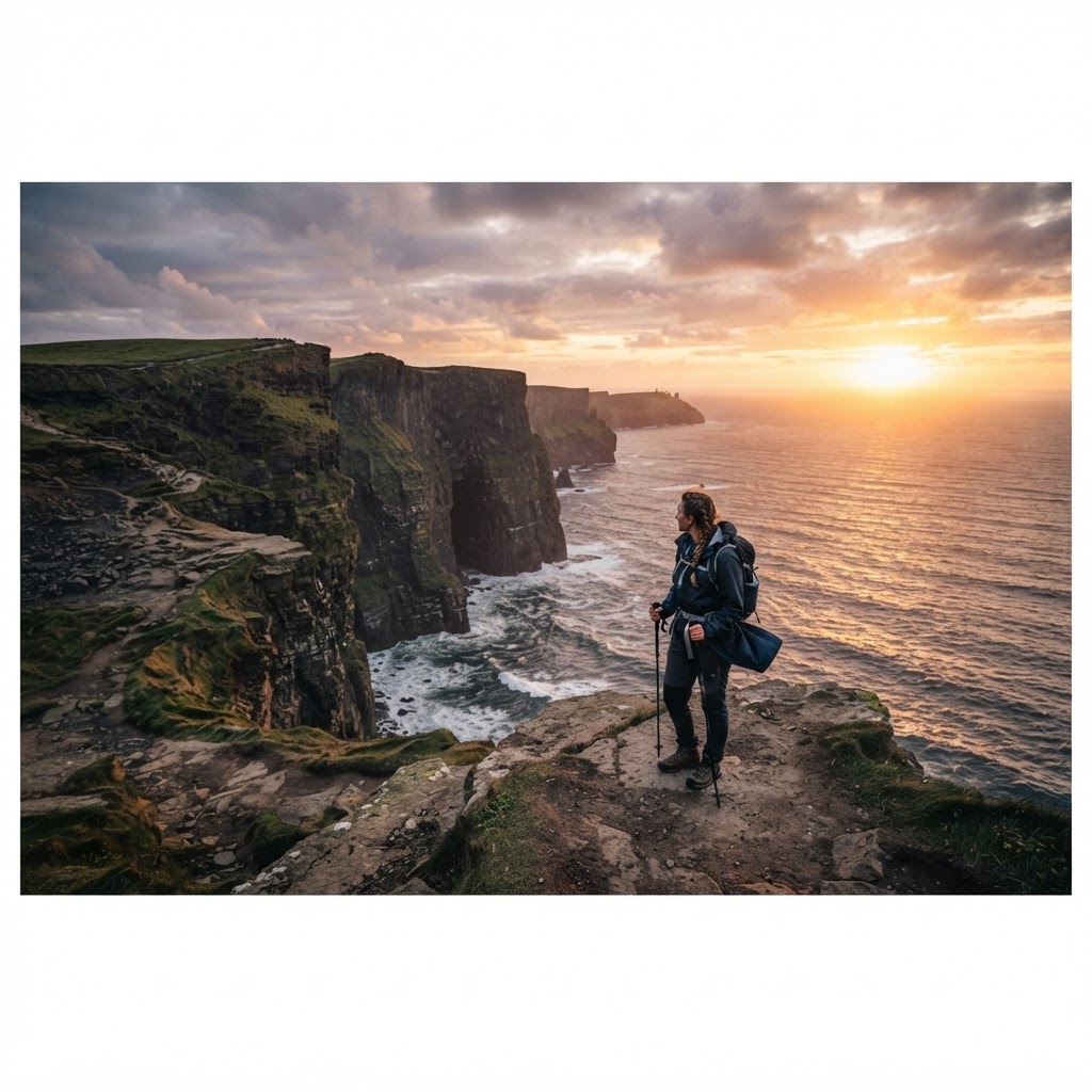 Hikers enjoy the stunning views along the cliffside paths of the Wild Atlantic Way.