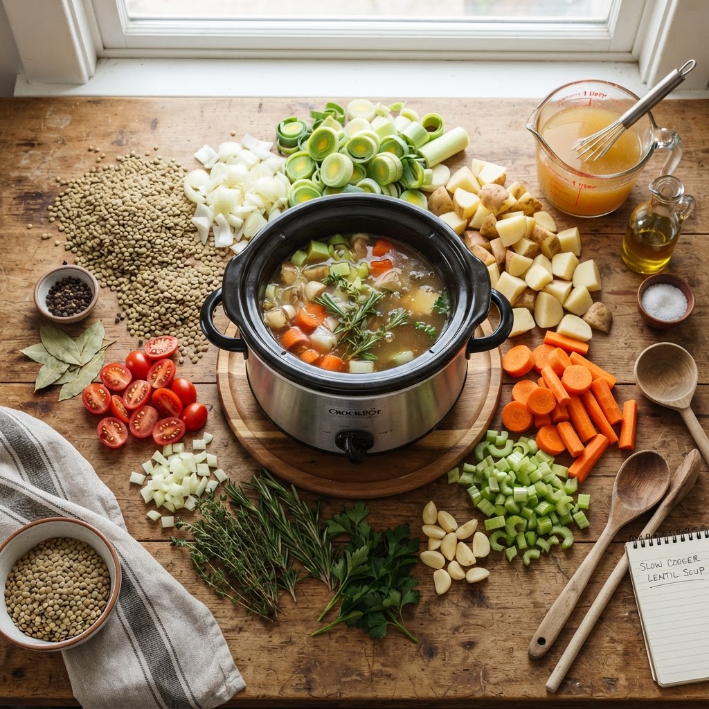 Fresh ingredients ready to be added to the slow cooker.