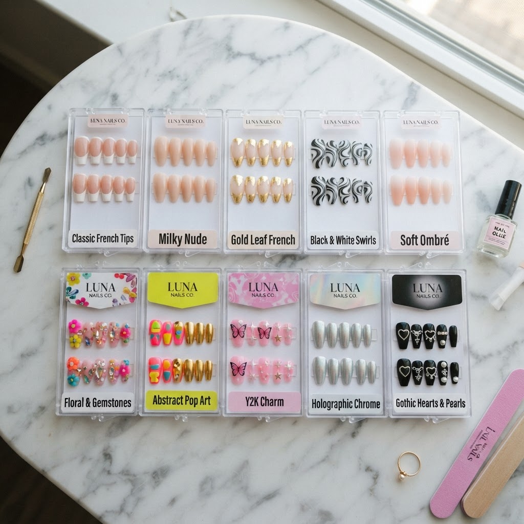 Various press-on nail styles for every aesthetic.