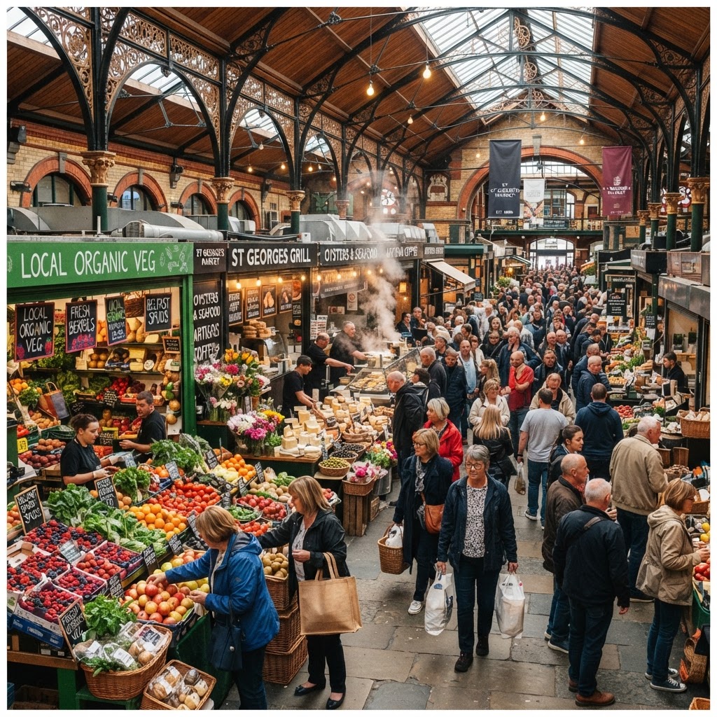 The historic and lively St George's Market is a must-visit for local food lovers.