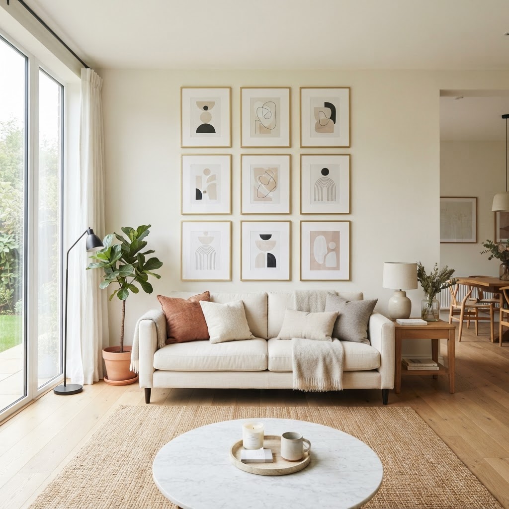 A perfectly curated gallery wall adds instant sophistication.