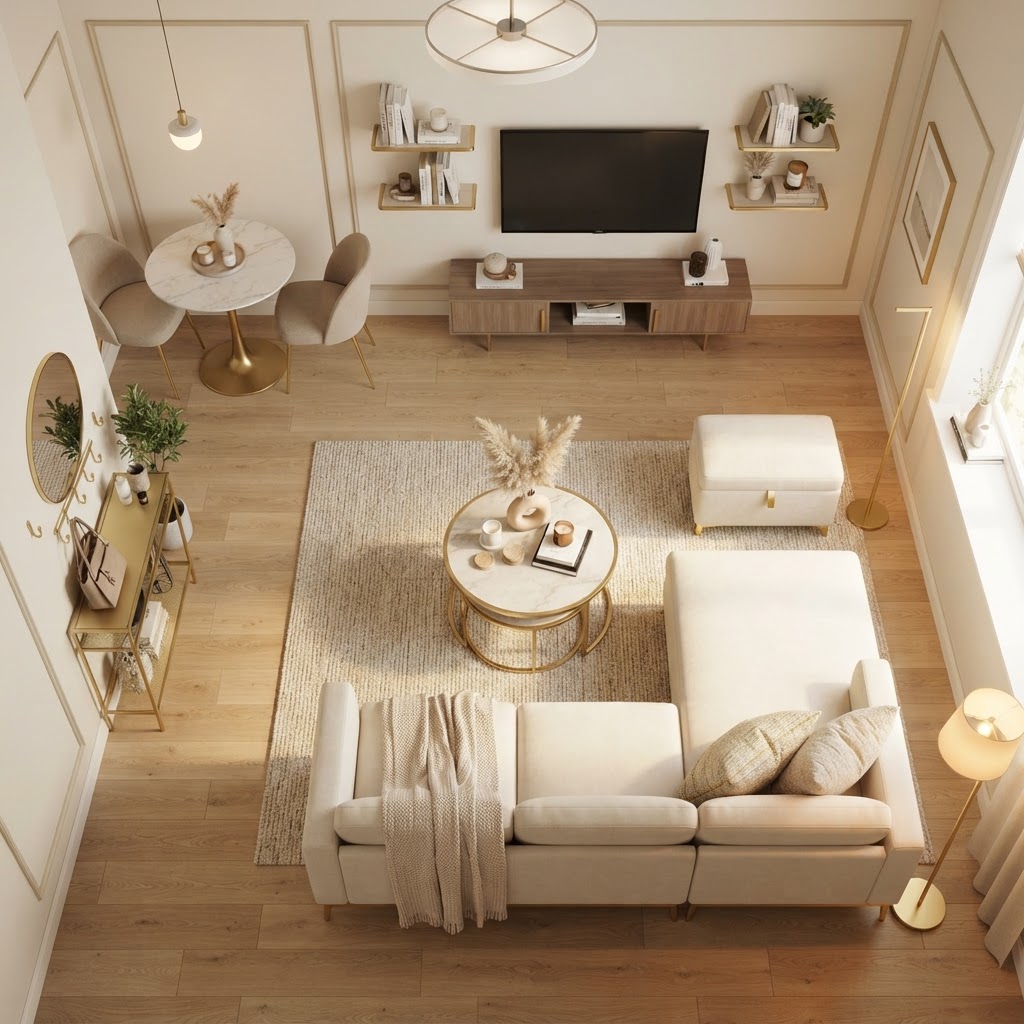 Use smart furniture arrangements to maximize every inch.