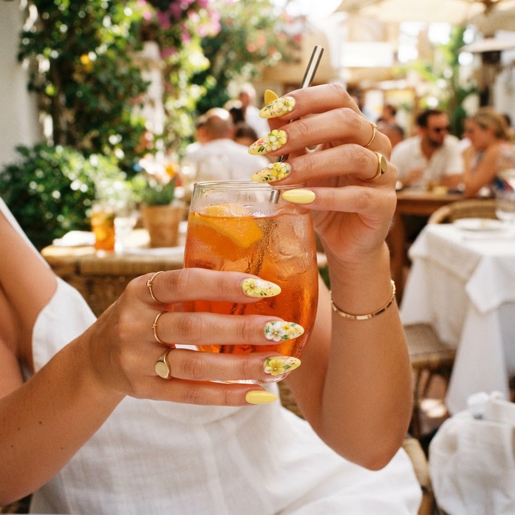 The perfect summer almond nail aesthetic for a fresh, sunny look.