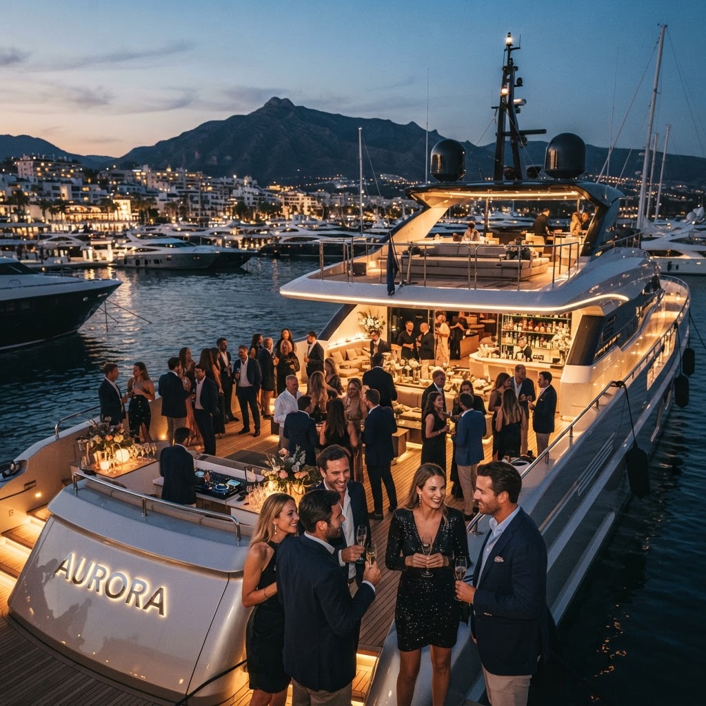 The glamorous nightlife and luxury of Puerto Banús marina.