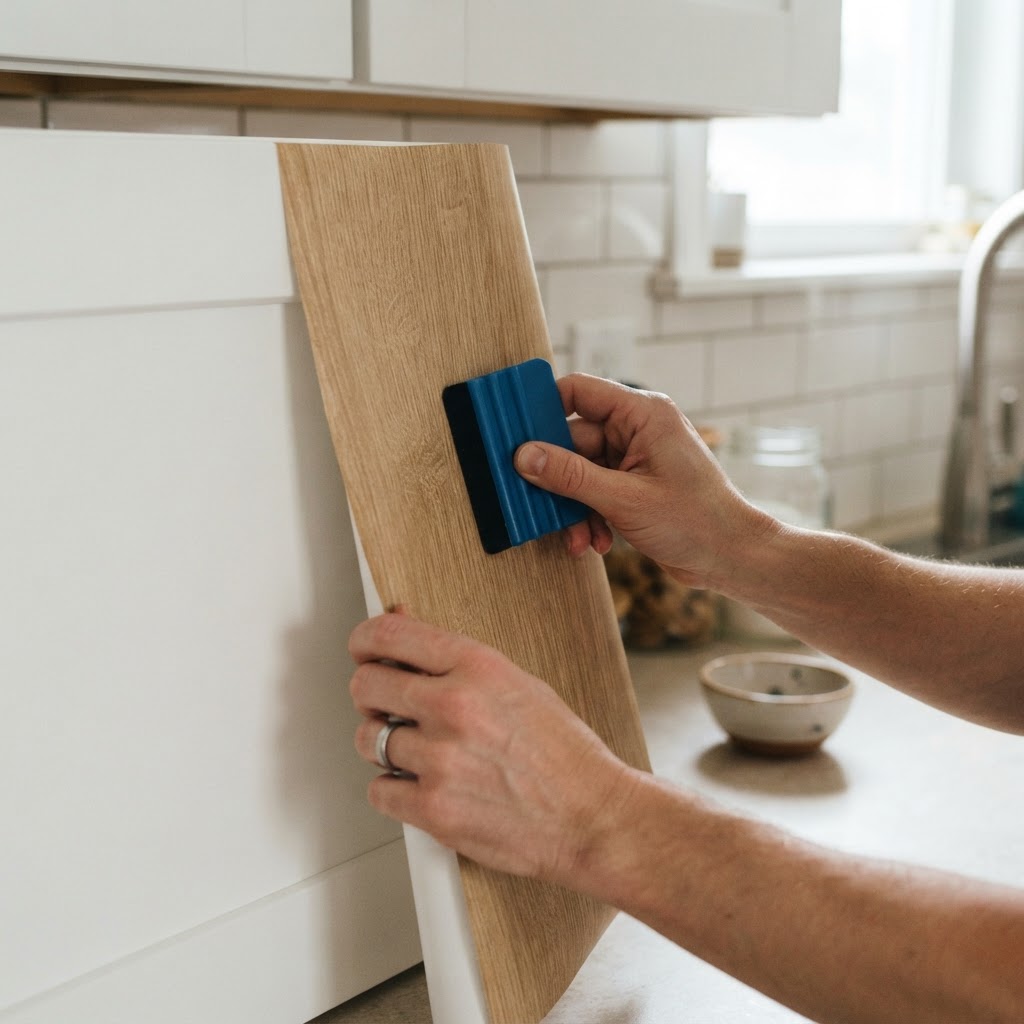 Using a squeegee ensures a smooth, bubble-free finish.