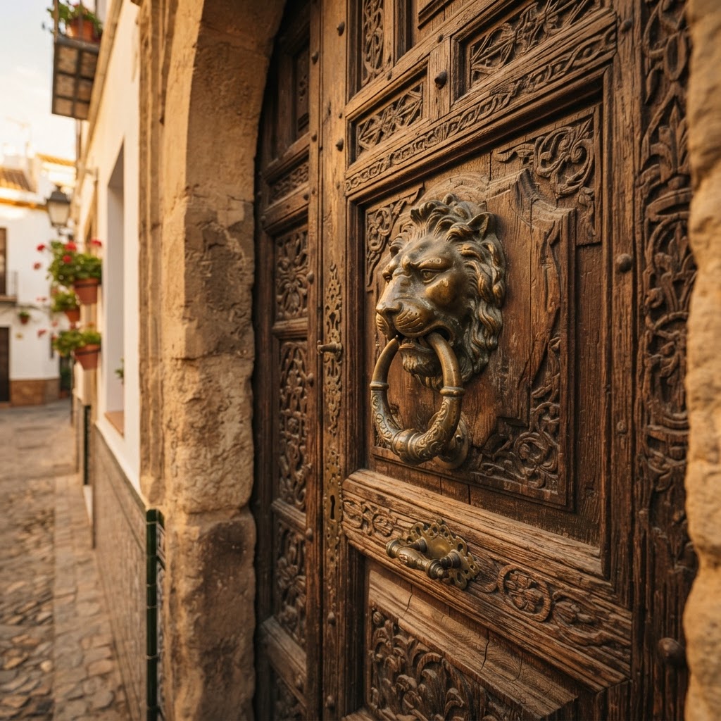 The intricate details of a historic Sevillian entrance.