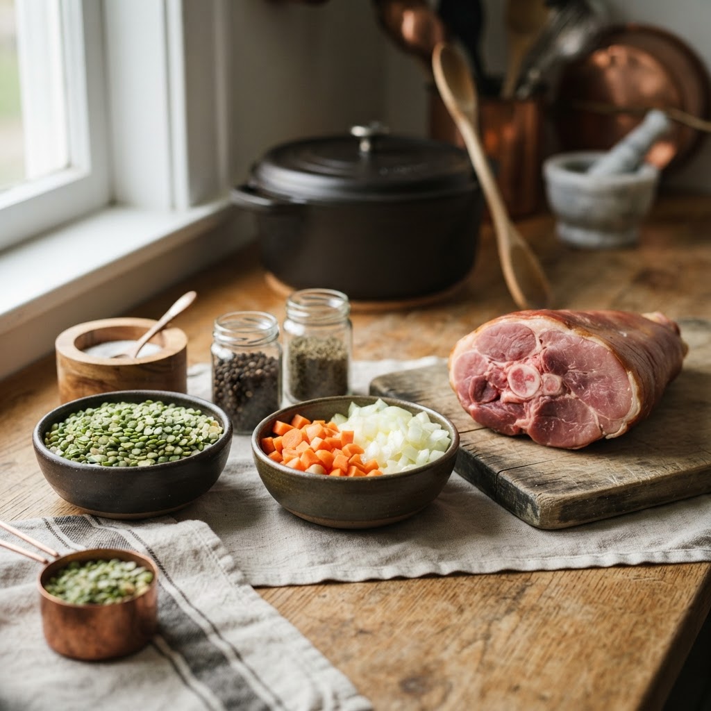 The fresh ingredients needed to make a hearty homemade soup.