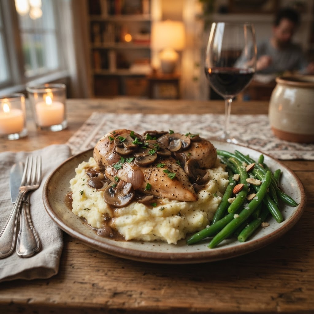 A perfectly plated healthy chicken dinner using the slow cooker.