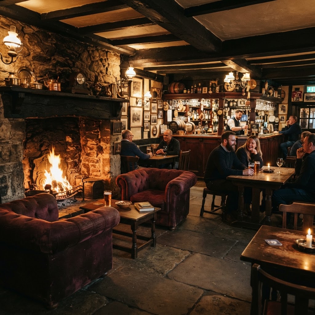 Winter in England Aesthetic: Cozy Spots You’ll Want to Save 2 The warm heart of an English pub, the perfect refuge from the winter cold.