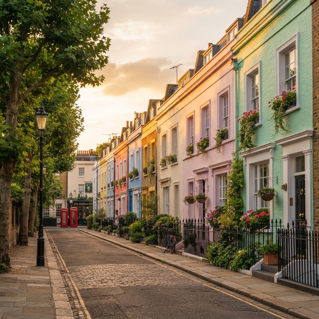Early morning light hits the vibrant facades of Chelsea.