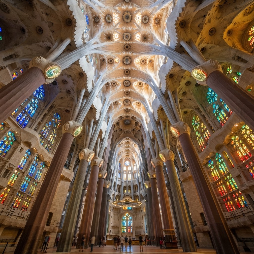 The breathtaking 'forest' interior of the Sagrada Familia.