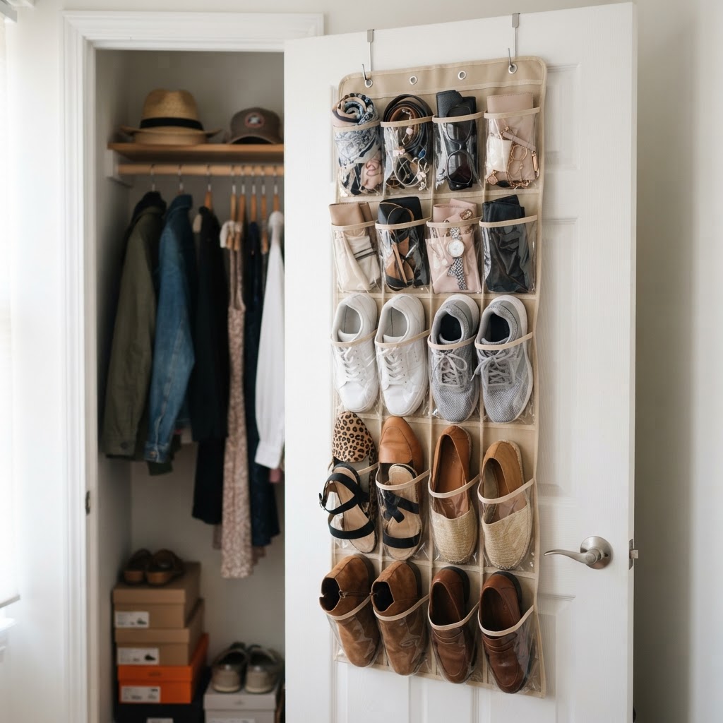 Use the back of your door for extra storage capacity.