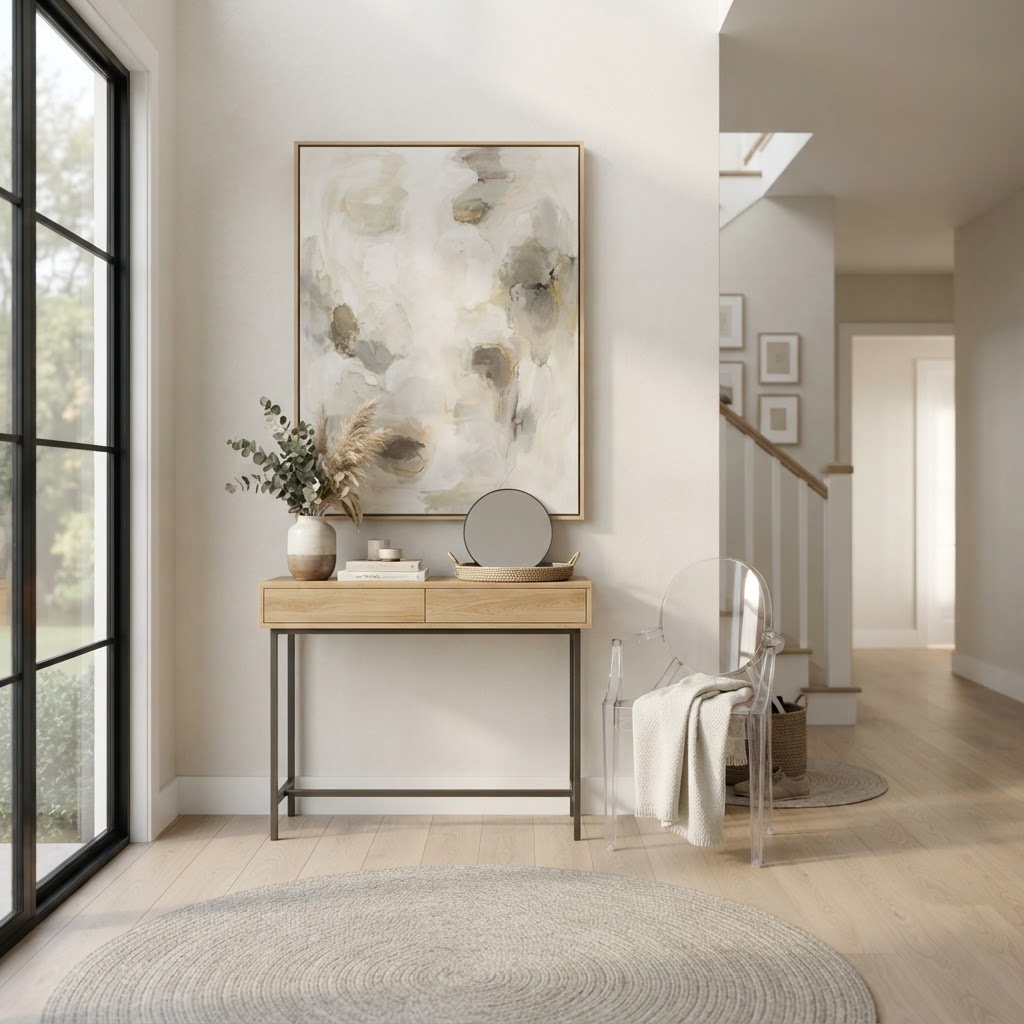 Neutral textures and clean lines create a sophisticated, spacious look.