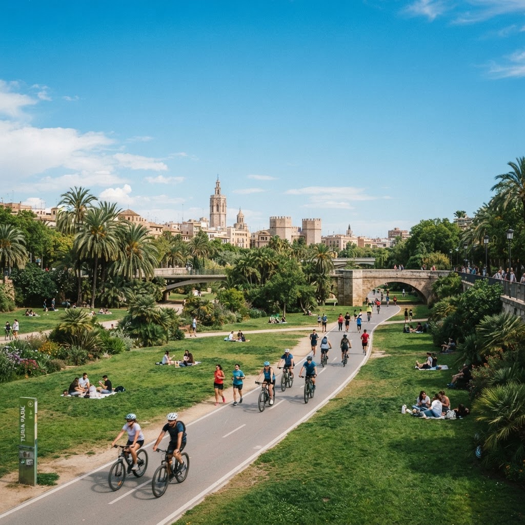 The Turia Gardens, the verdant green belt that serves as Valencia's favorite urban park.