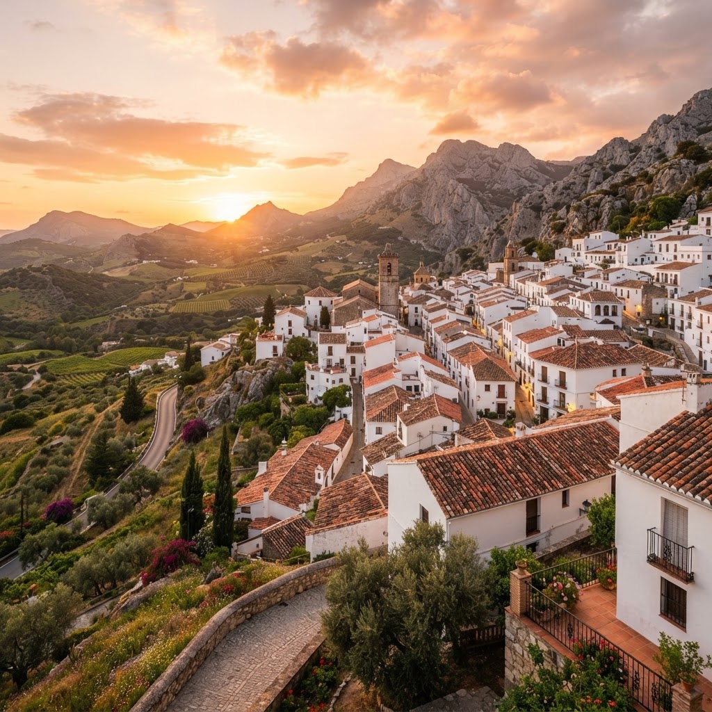 The Warm Colors of Southern Spain: A Visual Guide 2 The iconic contrast of white walls and warm terracotta roofs in a Spanish pueblo blanco.