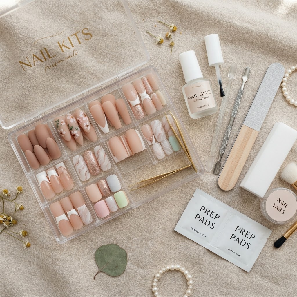 Essential tools included in a professional nail kit.