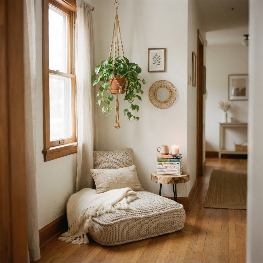 A simple yet effective floor-based reading sanctuary.