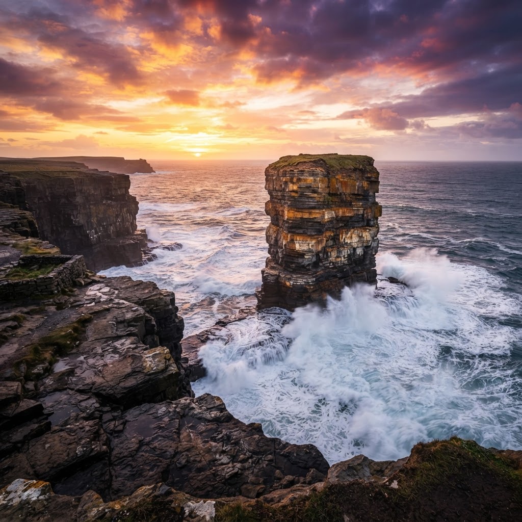 The impressive sea stack at Downpatrick Head is a testament to the power of the Atlantic.