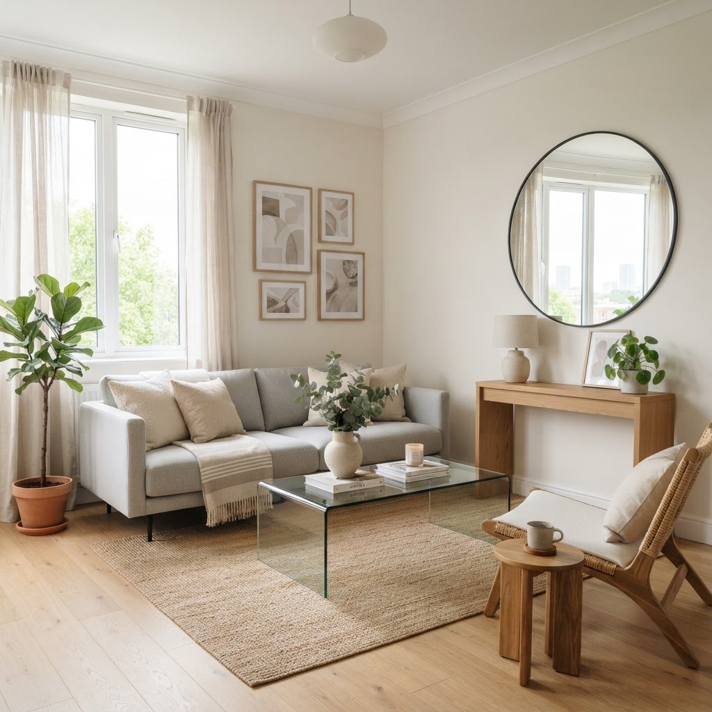 Use mirrors and glass surfaces to make your small living room feel significantly larger.