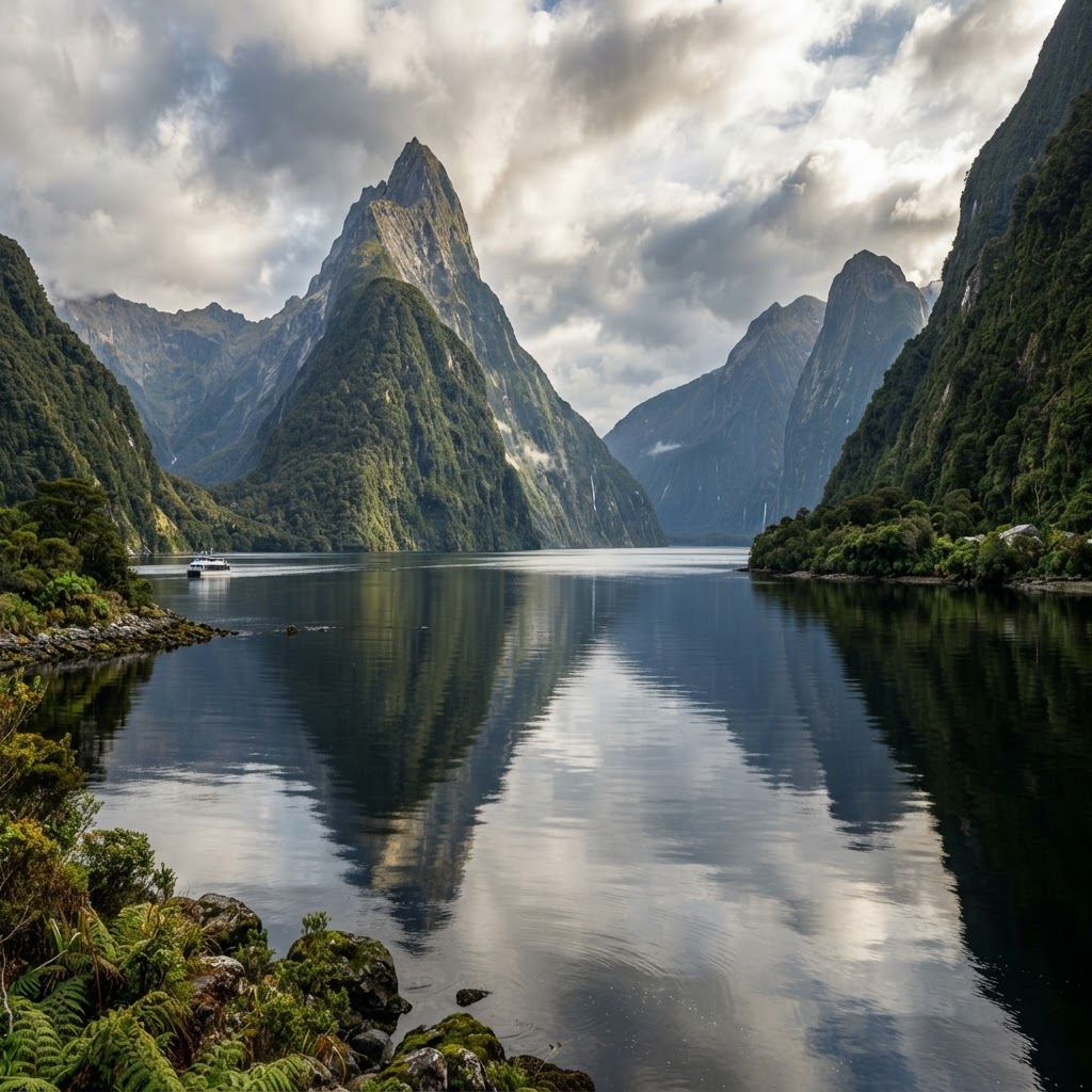 7 Fjords That Look Unreal: A World Traveler's Guide 3 Milford Sound, famous for its dramatic peaks and temperate rainforests.