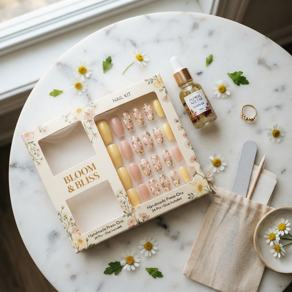 An organized press-on nail kit is essential for your DIY summer beauty routine.