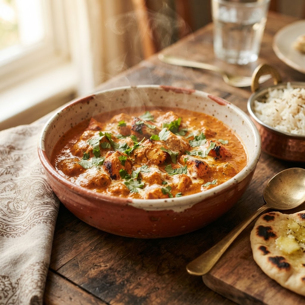 A bowl of delicious and easy Crockpot Chicken Tikka Masala.