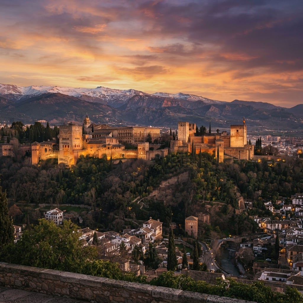 The golden hour at the Alhambra, a highlight of Spain travel.