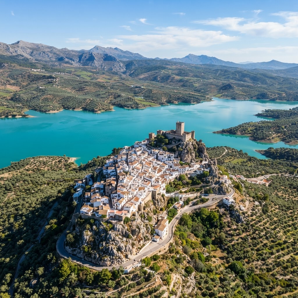 Zahara de la Sierra overlooking the beautiful reservoir.