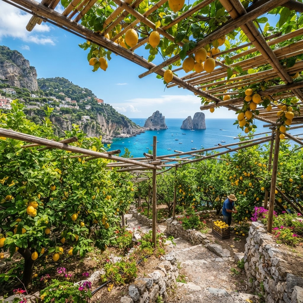 The iconic lemon groves of Capri offer breathtaking views of the Mediterranean.