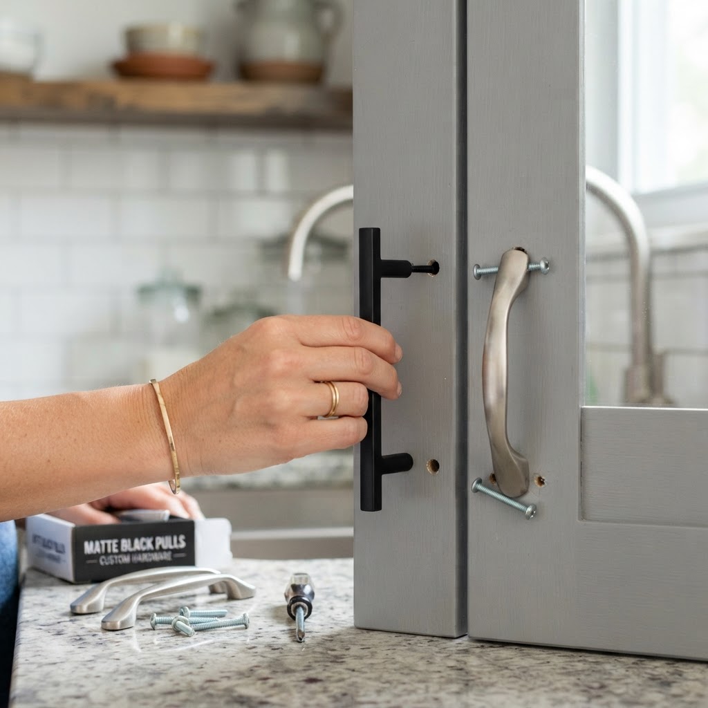 Swapping hardware is a quick, reversible way to add luxury.