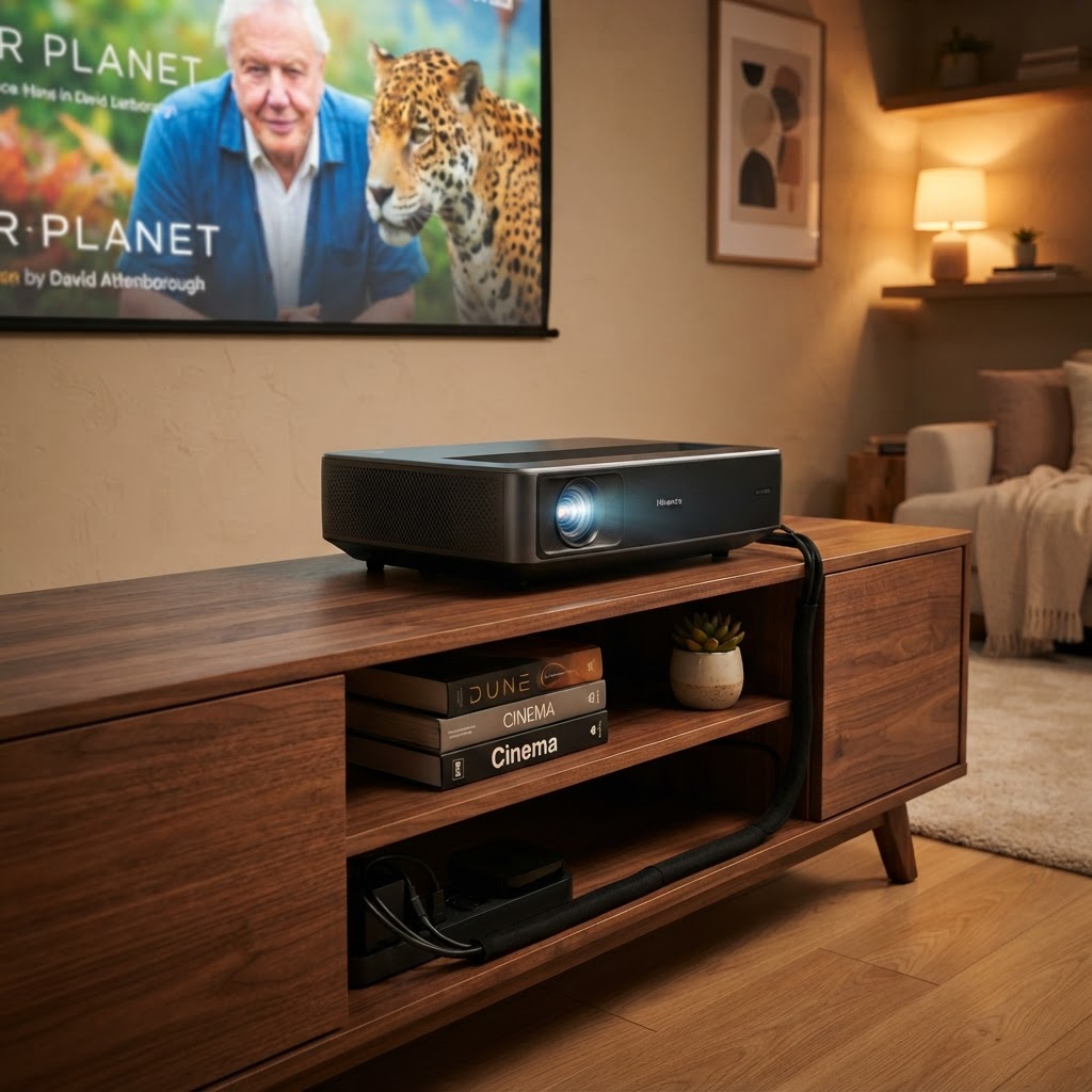 Compact ultra-short-throw projectors are ideal for small living rooms.