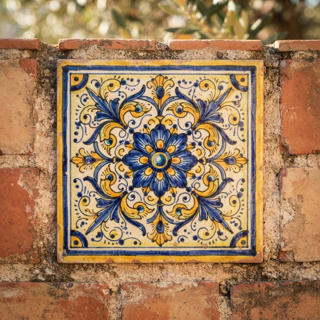 Traditional hand-painted tile detail.